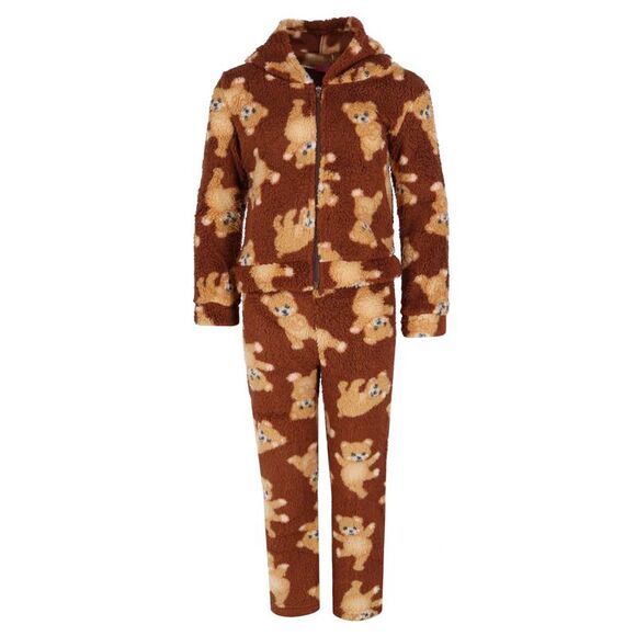 5 More Minutes Girl's Teddy Bear Sherpa Jacket and Pants PJ Set - Picture 1 of 4